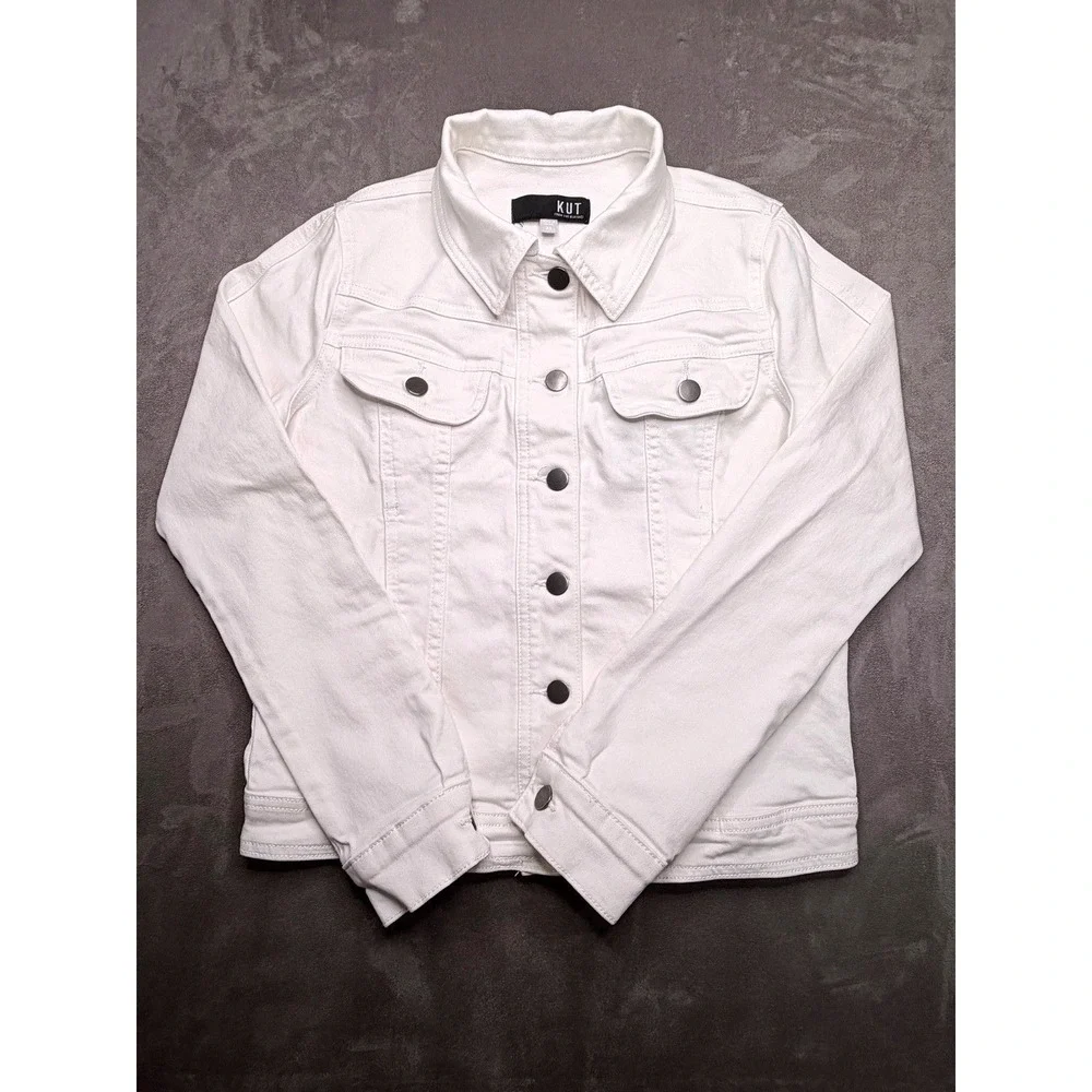 Kut from‎ the Kloth Rene Jacket Womens XS White Denim Trucker Cotton Stretch